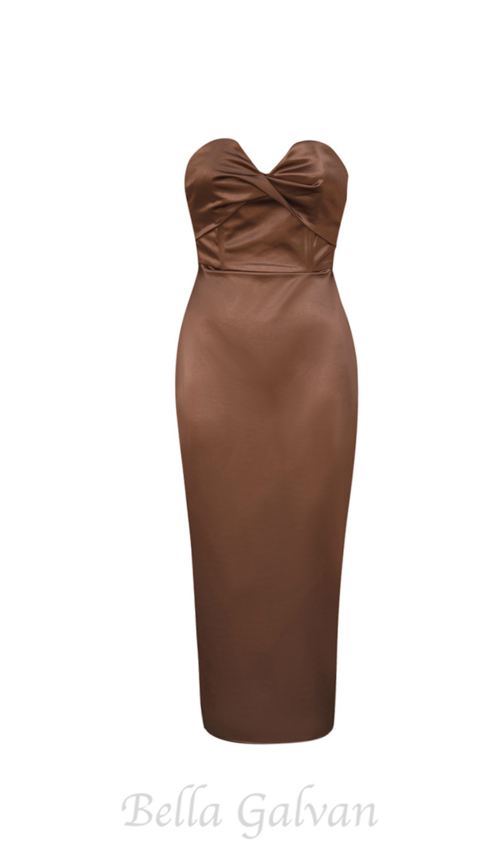 Flowering Girl Women backless split twist-front bodycon midi dress in brown