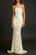 Flowering Girl Women Embroidered Strapless Gown In Apricot