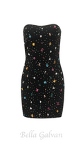 Flowering Girl Women multicolor-crystal embellished black strapless mini dress