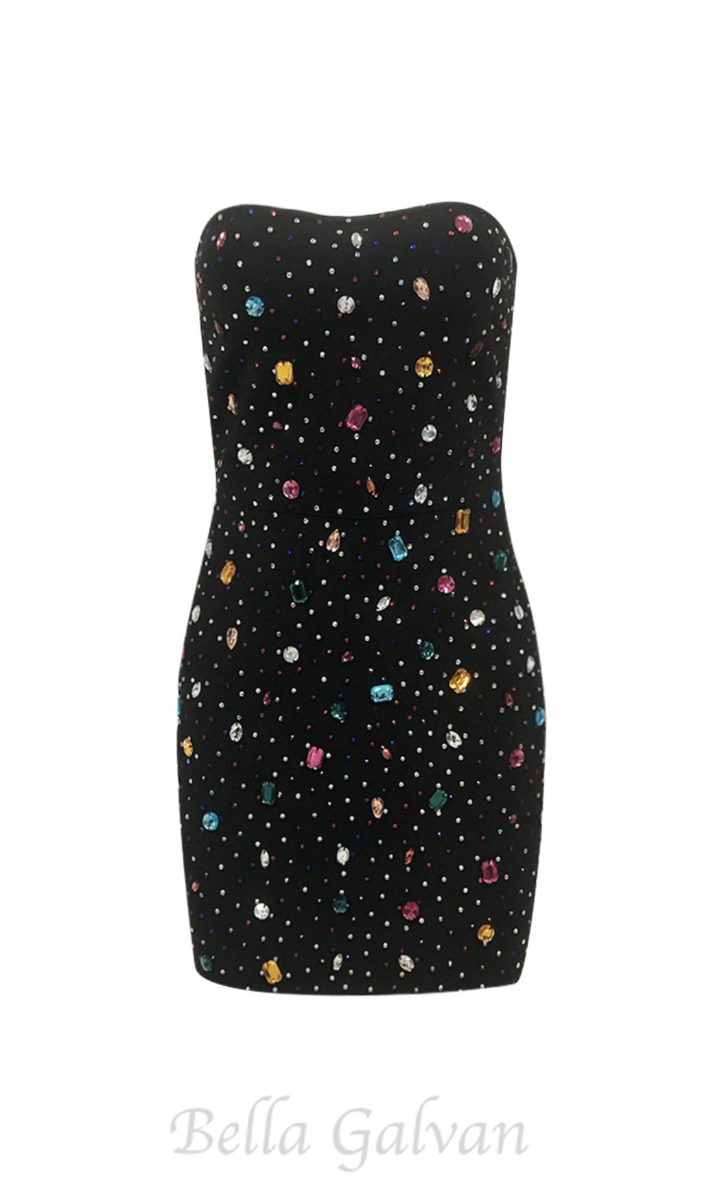 Flowering Girl Women multicolor-crystal embellished black strapless mini dress