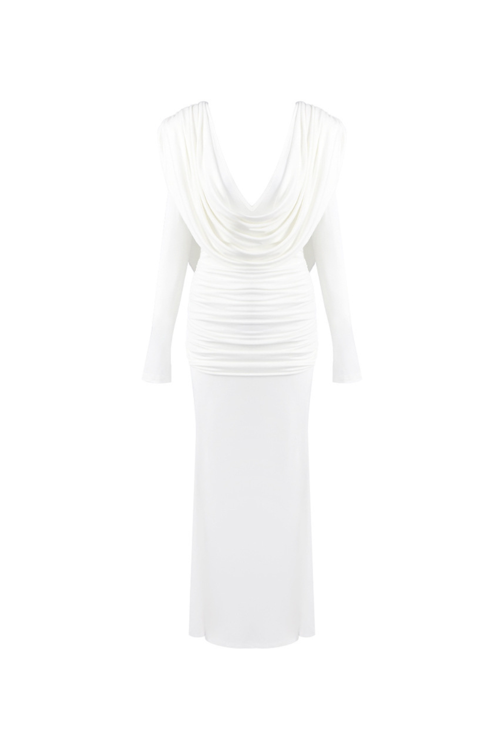 Flowering Girl Women long sleeve draped cowl neck maxi dress in white
