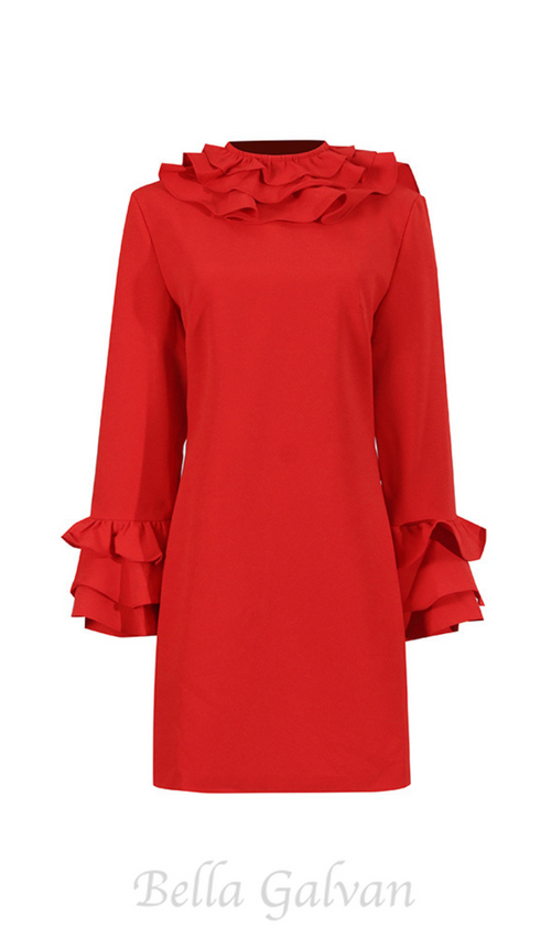 Flowering Girl Women Alessandro Ruffle Backless Mini Dress in red