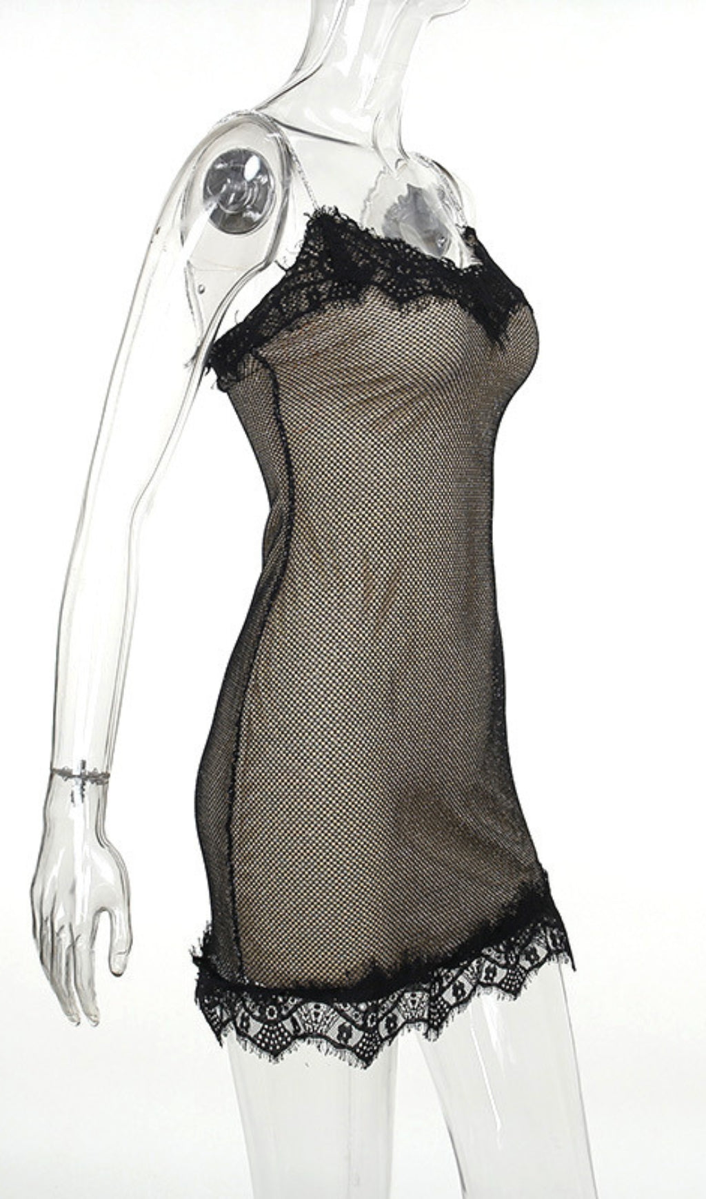 Flowering Girl Women Lace Patchwork Hollow Diamond Mini Dress