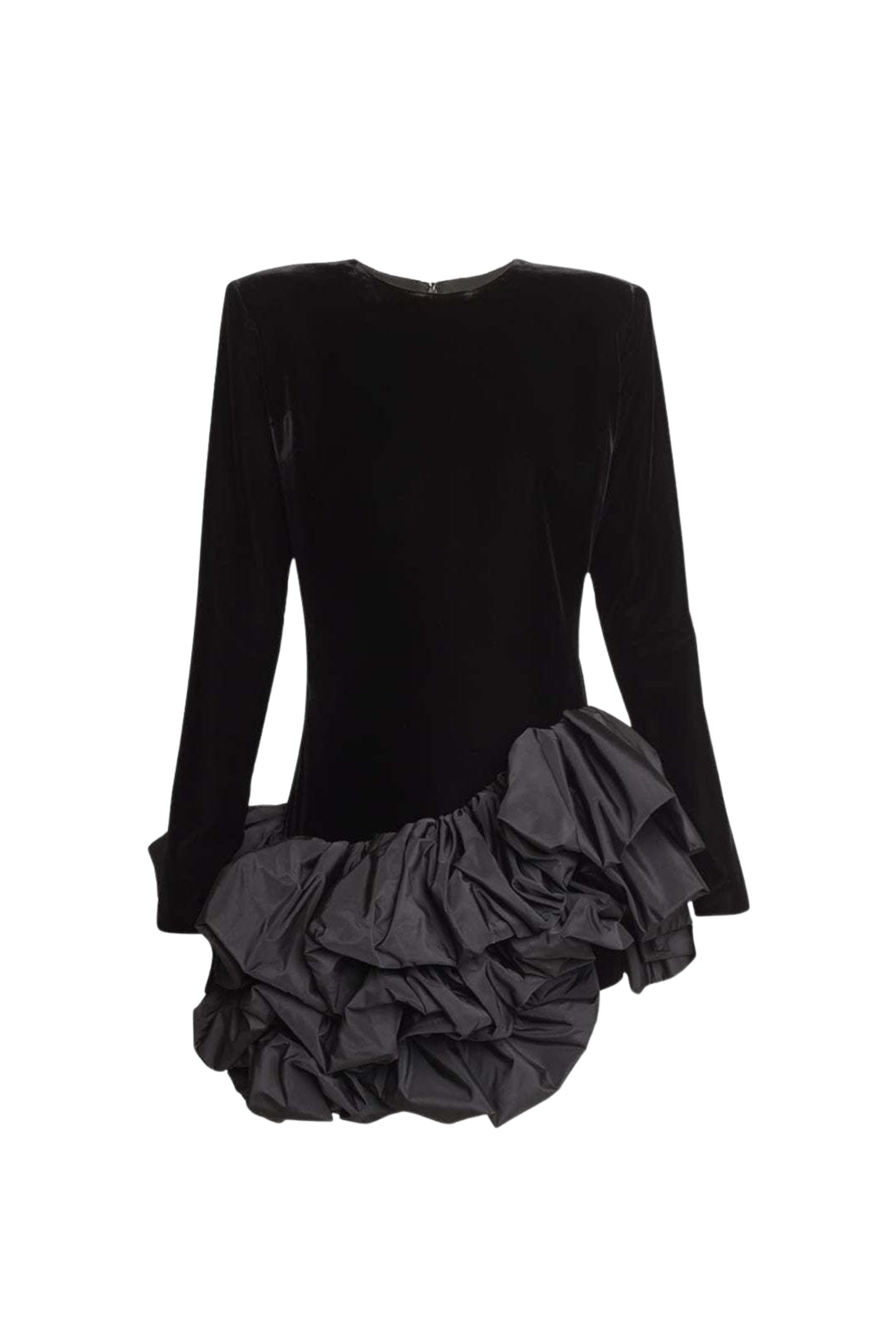 Flowering Girl Women Solid Velvet Long Sleeve Ruffle Mini Dress