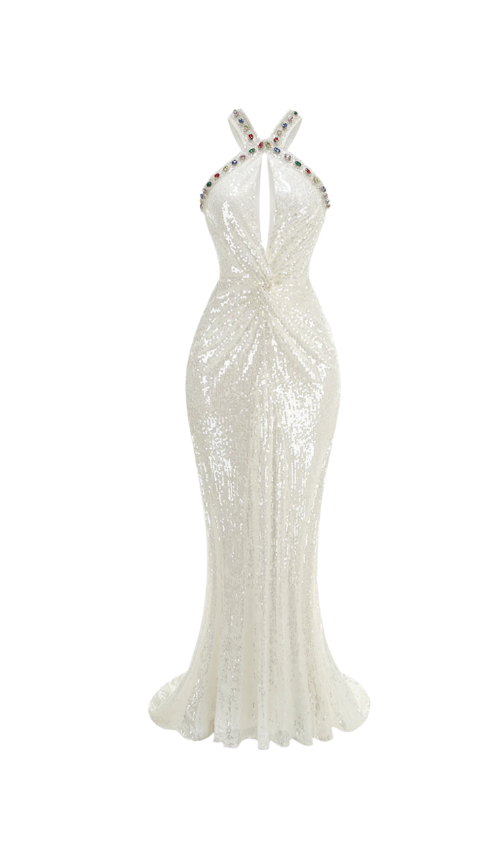 Flowering Girl Women Elsa Crystal Embellished Sequin Maxi Dress In White