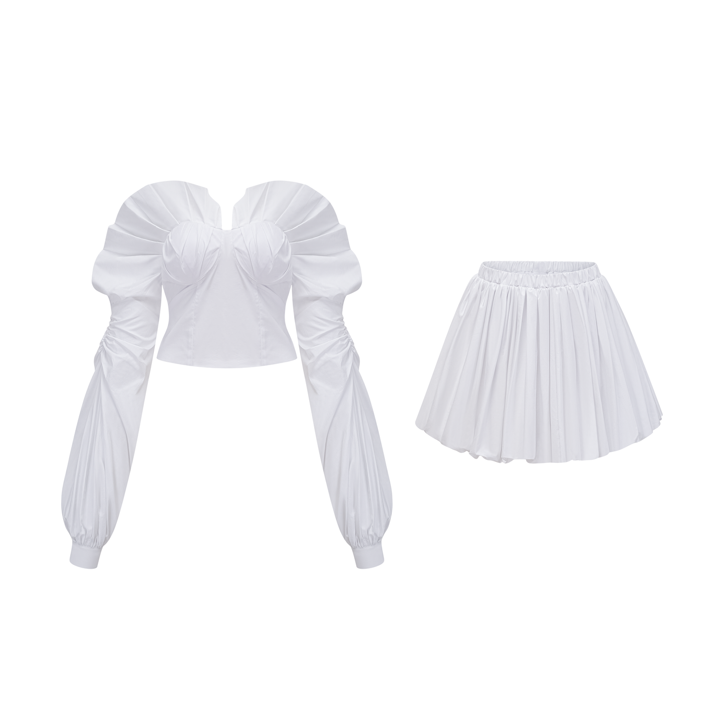 tiffany White off-shoulder Ruched Blouse & Skirt Set