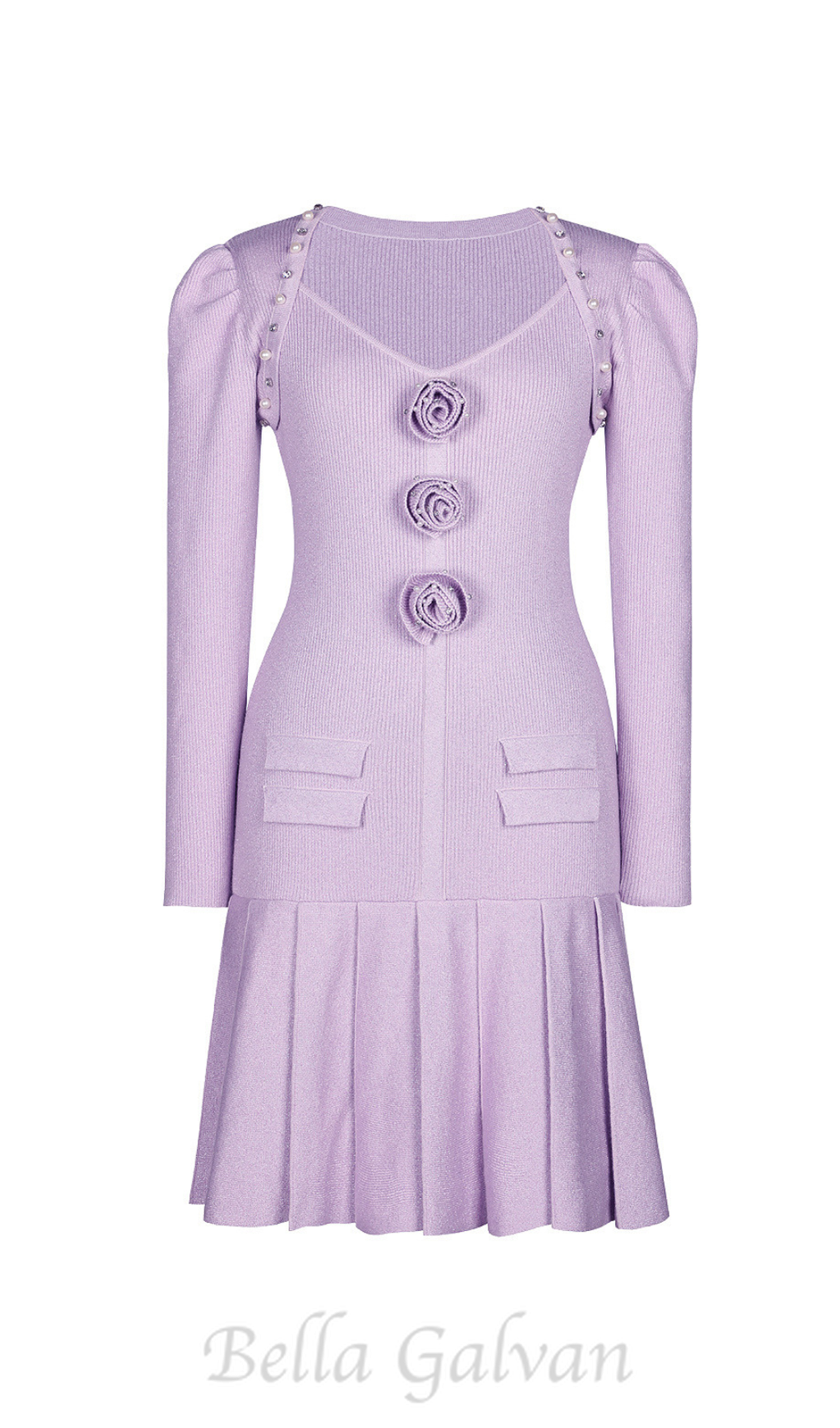 Flowering Girl Women flower knit mini dress in pale purple