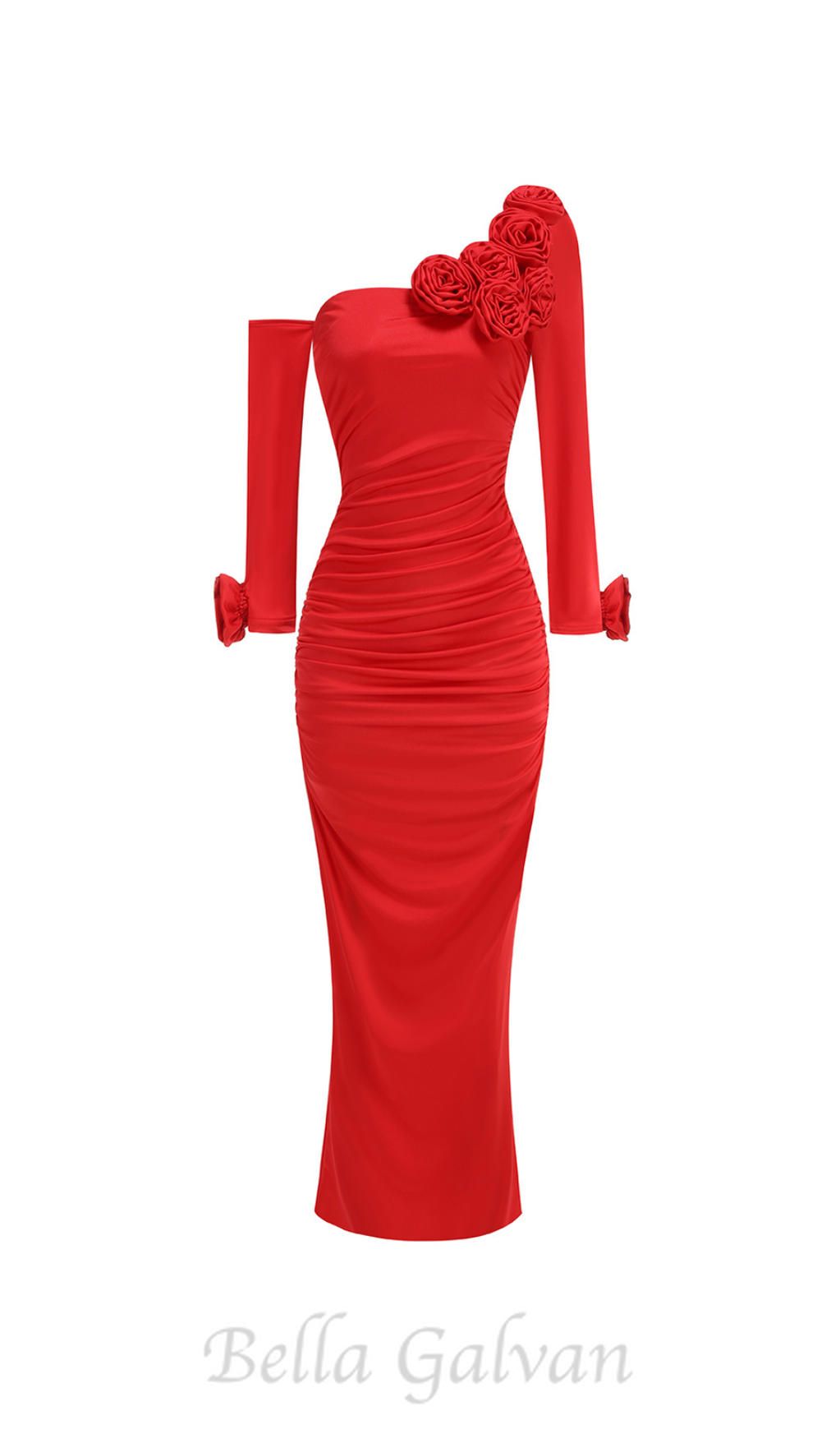 Flowering Girl Women off-shoulder flower embellished Gathered maxi Dress in red