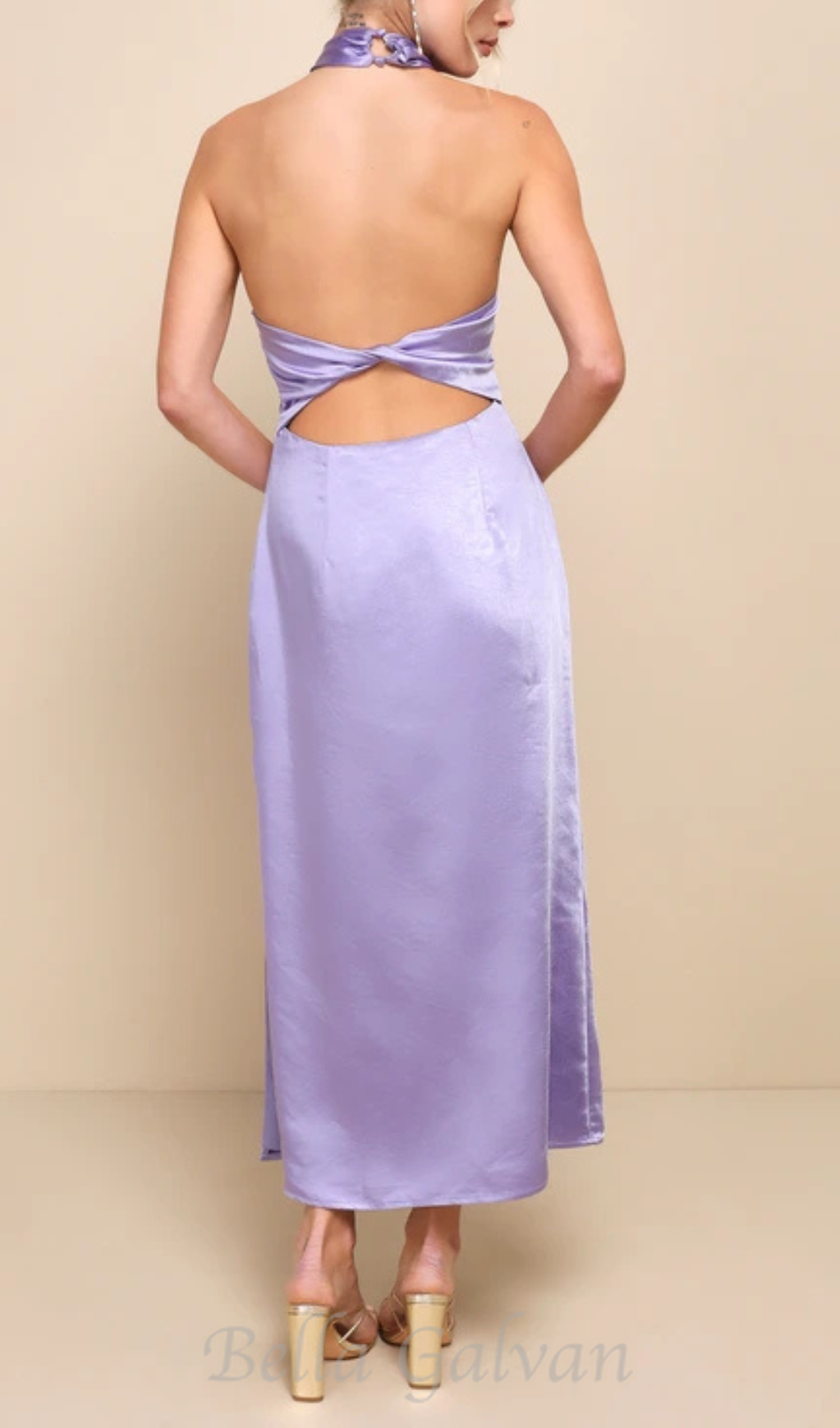 Lavender Satin Halter Slip Midi Dress
