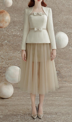 Flowering Girl Women tweed jacket tulle skirt suit in apricot