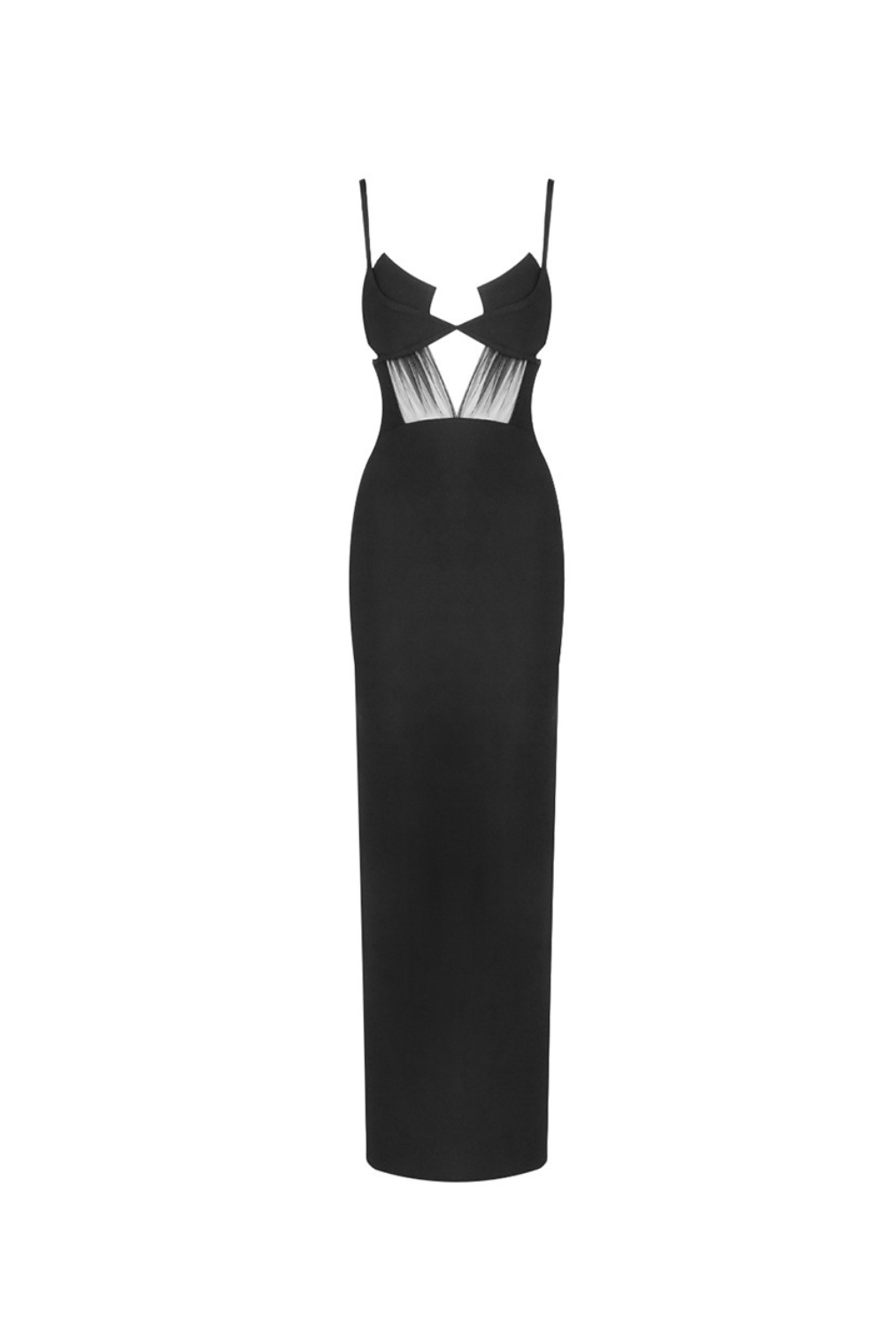 Flowering Girl Women back slit knitted bandage maxi dress in black