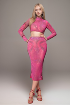 Flowering Girl Women EMBELLISHED SPLIT MESH SKIRT SET IN HOT PINK