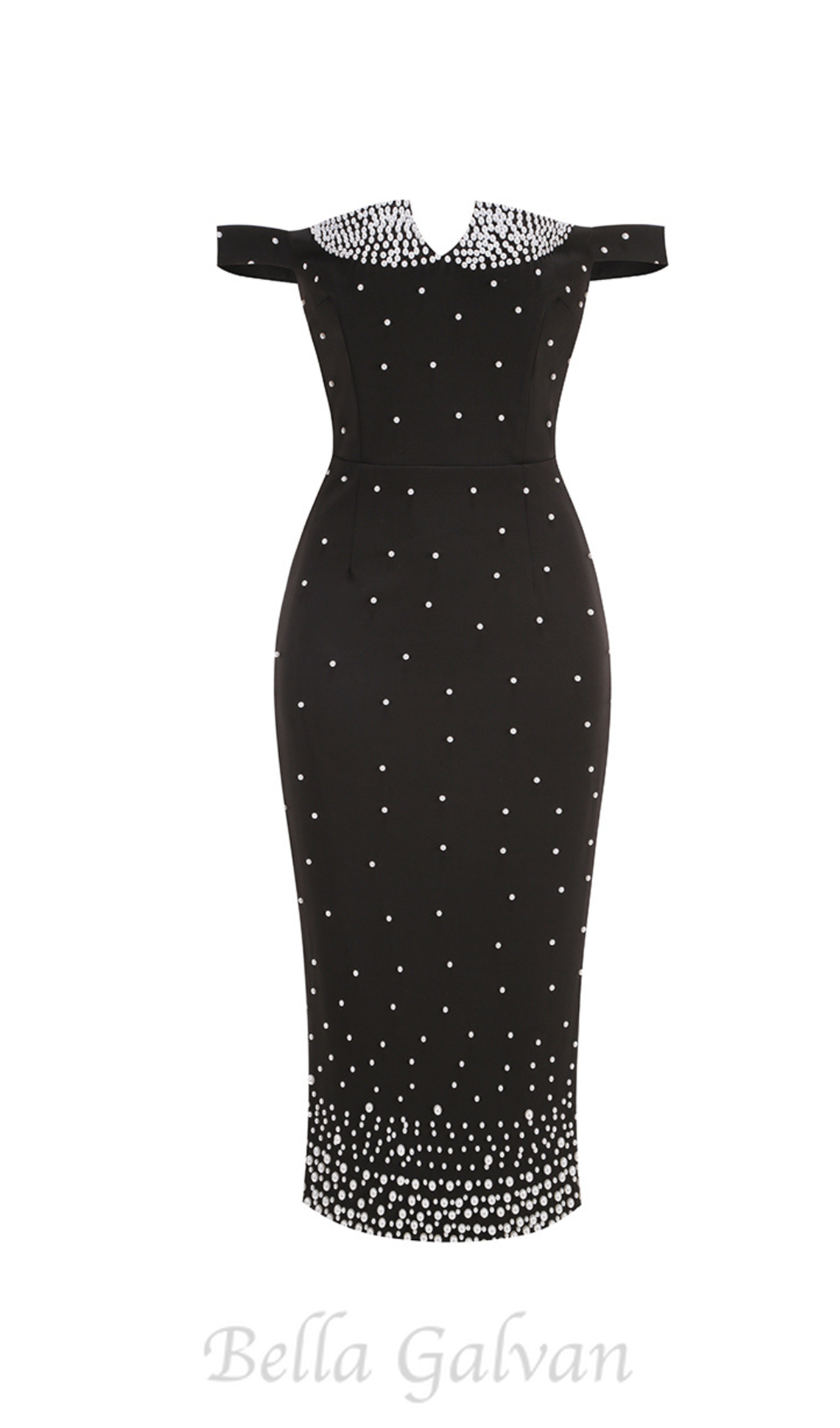 Flowering Girl Women pearl polka dots embellished midi dress in black