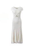 Flowering Girl Women White Knit Lace Insert Midi Dress