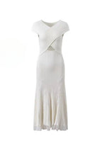 Flowering Girl Women White Knit Lace Insert Midi Dress