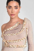 Flowering Girl Women Diogenis One Shoulder Rhinestone Mini Dress