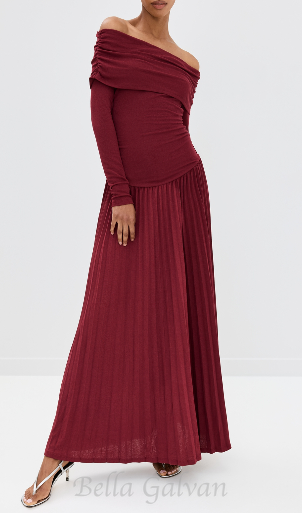 Flowering Girl Women sara bodycon strapless long sleeve maxi dress in burgundy