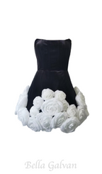 Flowering Girl Women flower-embellished-hem black strapless mini dress