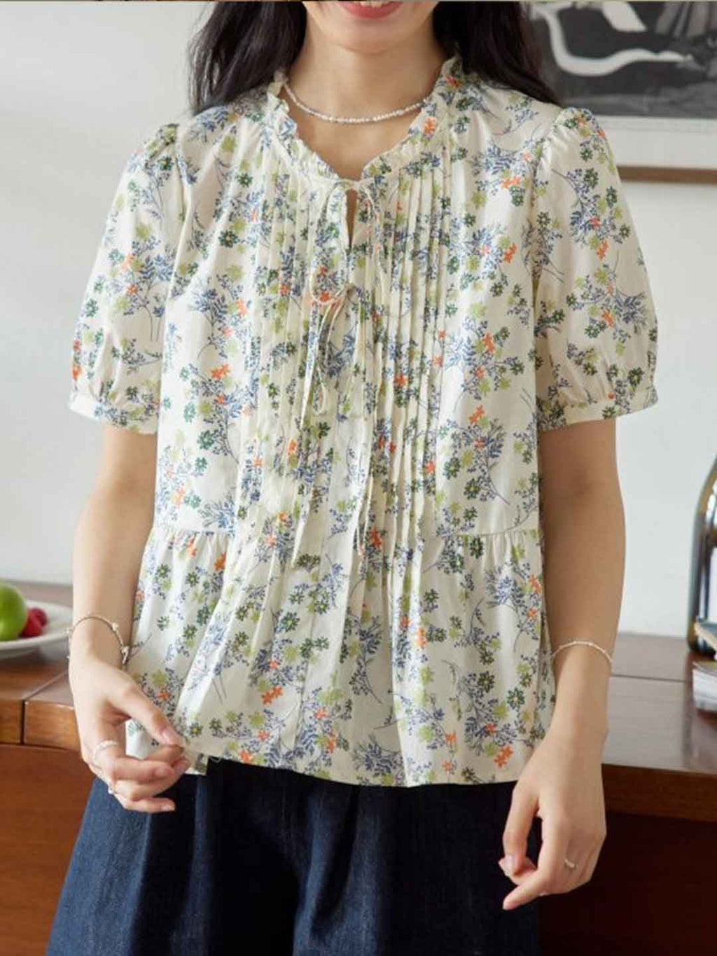 kelly Daily Auricular Collar Bow Tie Blouse