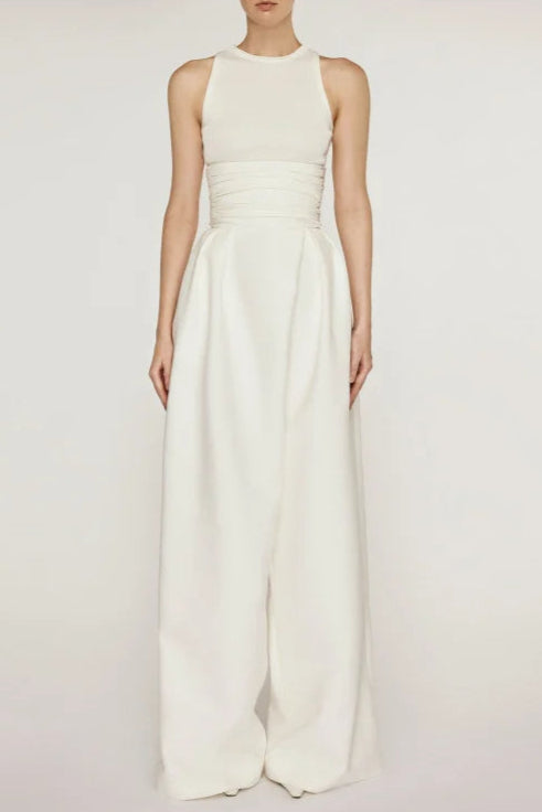 Flowering Girl Women Vest High Waist Wide Leg Long Skirt Suit In White