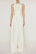 Flowering Girl Women Vest High Waist Wide Leg Long Skirt Suit In White