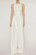 Flowering Girl Women Vest High Waist Wide Leg Long Skirt Suit In White