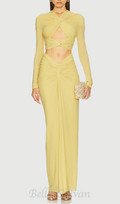Flowering Girl Women cut out bodycon bandage maxi dress in yellow