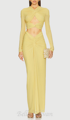Flowering Girl Women cut out bodycon bandage maxi dress in yellow