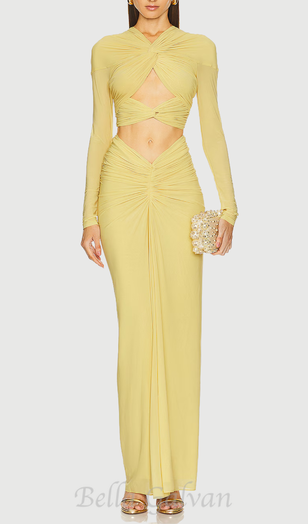 Flowering Girl Women cut out bodycon bandage maxi dress in yellow