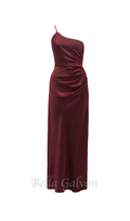 Flowering Girl Women bordeaux one shoulder satin maxi dress