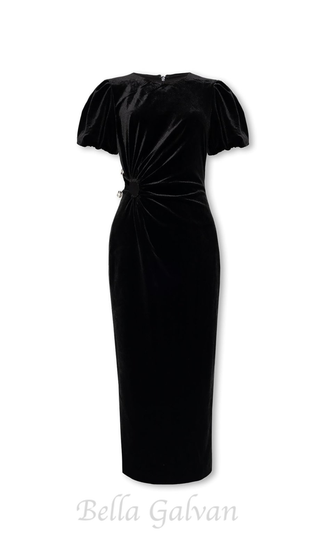 Flowering Girl Women pleated velvet cut-out midi dress in black