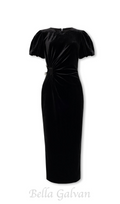 Flowering Girl Women pleated velvet cut-out midi dress in black