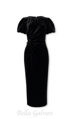 Flowering Girl Women pleated velvet cut-out midi dress in black