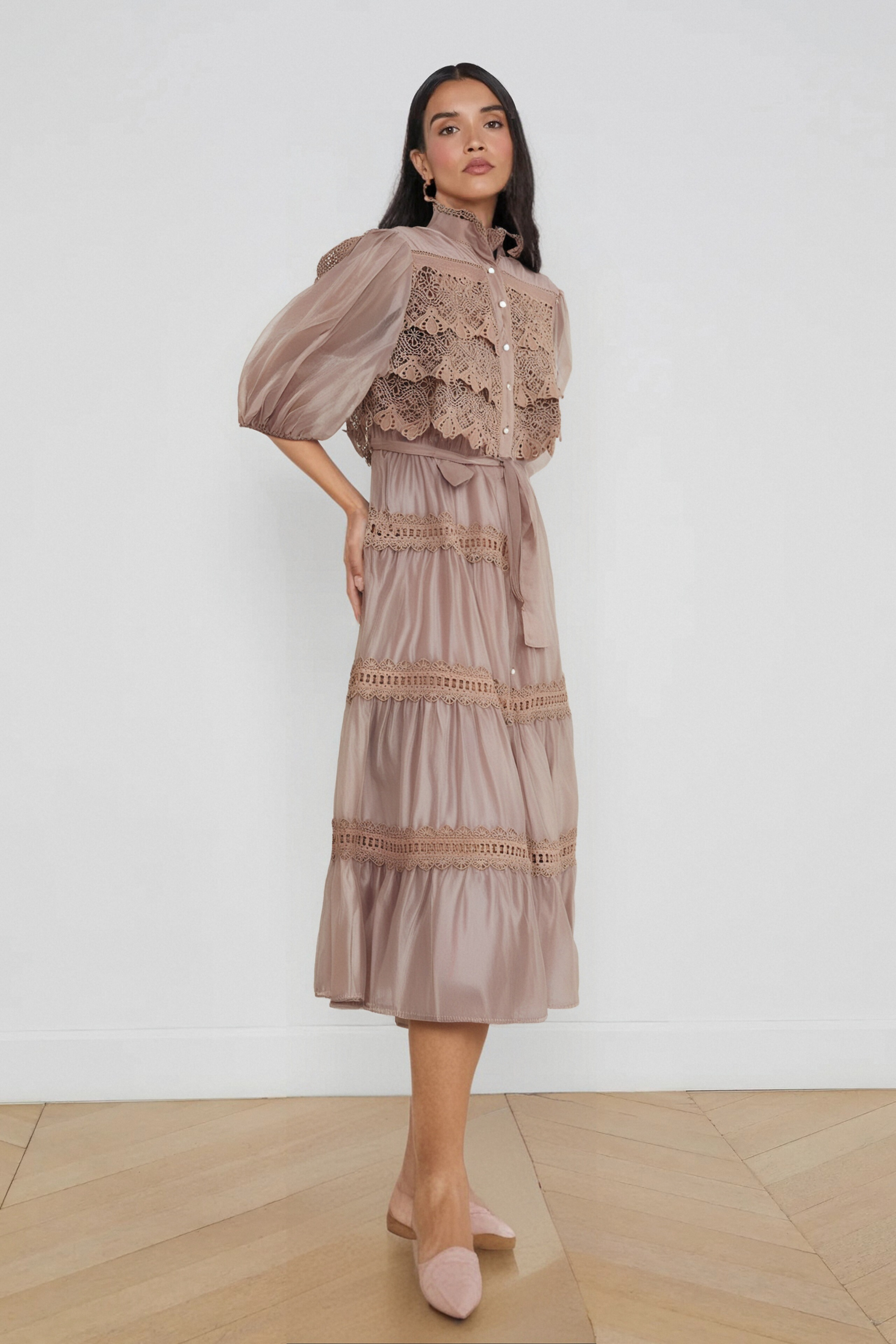 Flowering Girl Women Inès Lace Cut-Out Tiered Midi Dress