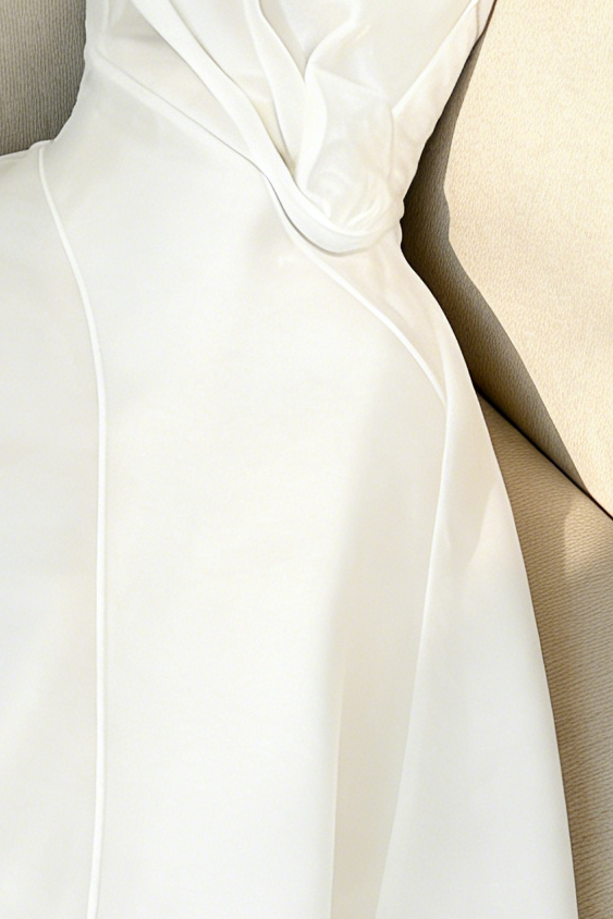 Strapless Layered Organza Midi Dress In White