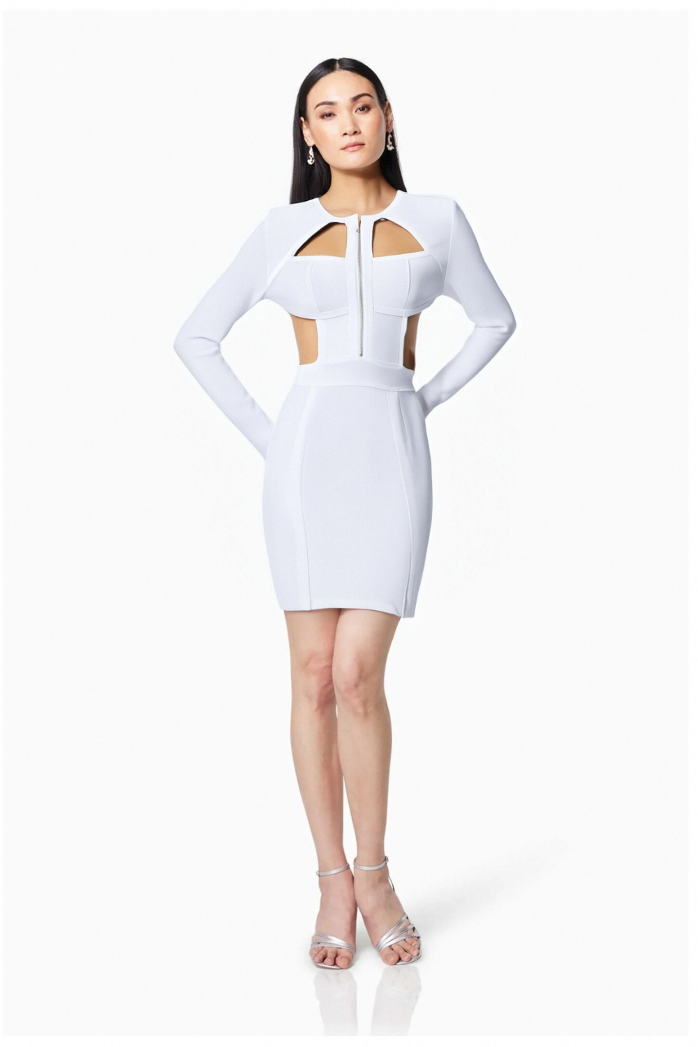 Flowering Girl Women RACHEL WHITE HOLLOW BANDAGE BODYCON MINI DRESS