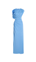 Flowering Girl Women Casi Side-Slit Draped Jersey Gown In Blue