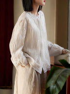 Claire Loose Auricular Puff Sleeve Embroidered Blouse