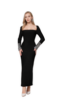 Flowering Girl Women breenda square neck diamond tight bandage maxi dress in black