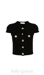 Flowering Girl Women crystal embellished-buttons cardigan in black