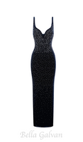 Flowering Girl Women Crystal Velvet Singlet maxi dress in midnight black