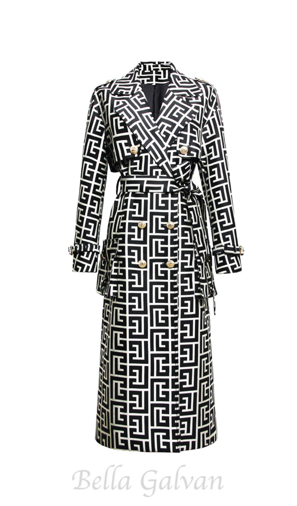 Flowering Girl Women black monogrammed trench coat