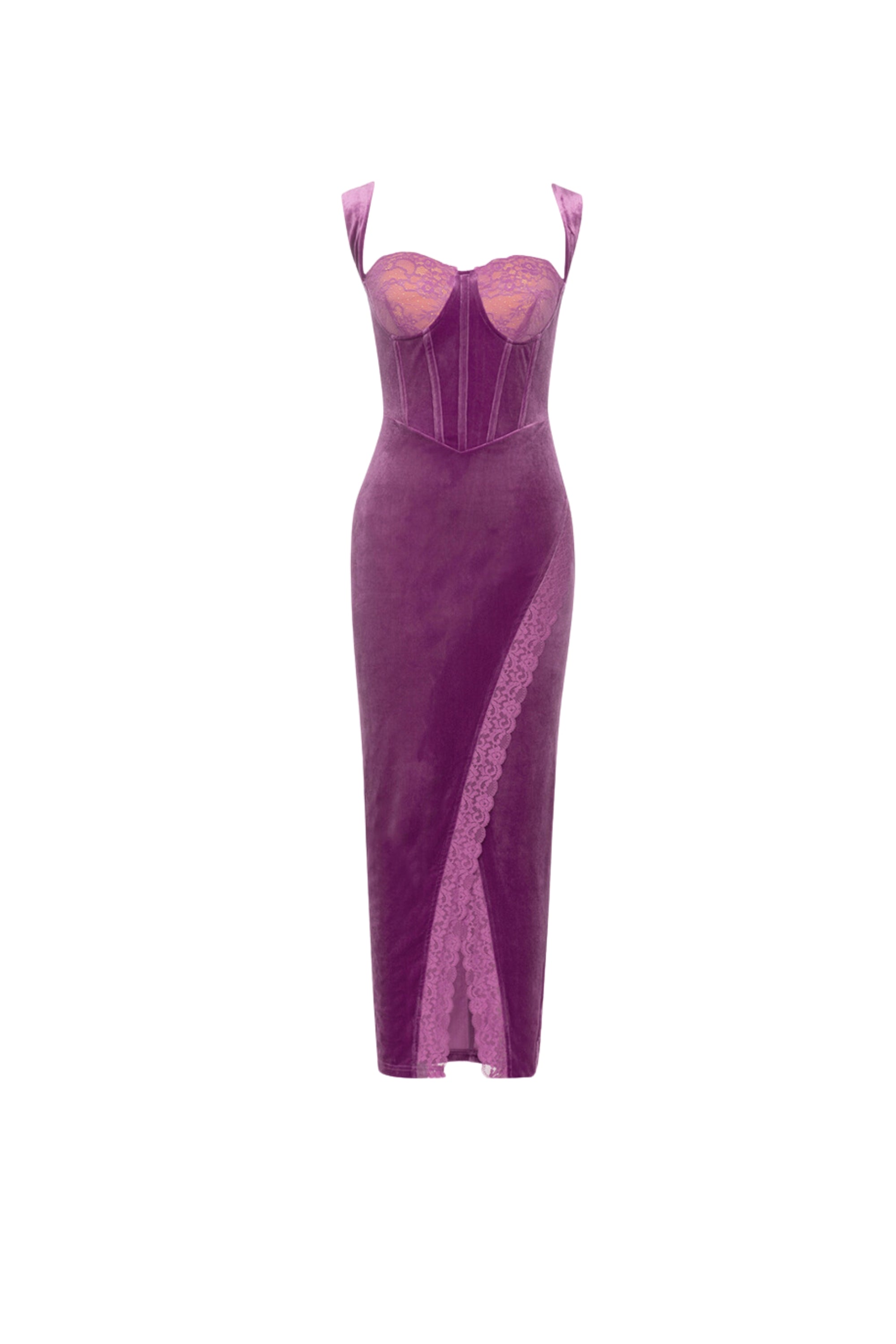 Flowering Girl Women Lace Corset Maxi Velvet Dress Plum