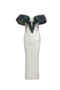 Off-Shoulder pearl embellished bodycon maxi dress in green
