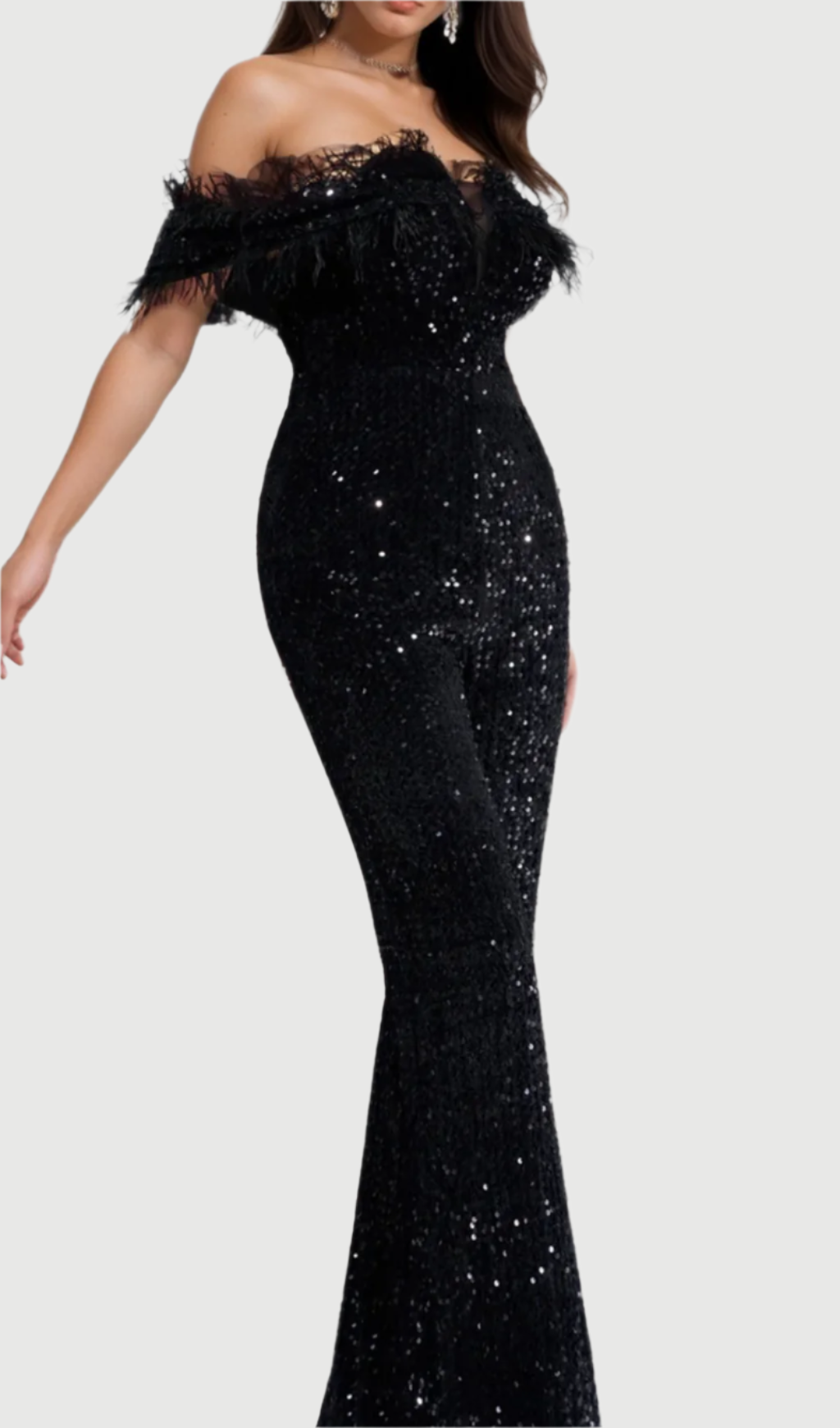 Flowering Girl Women off-shoulder sequin jumpsuit in black