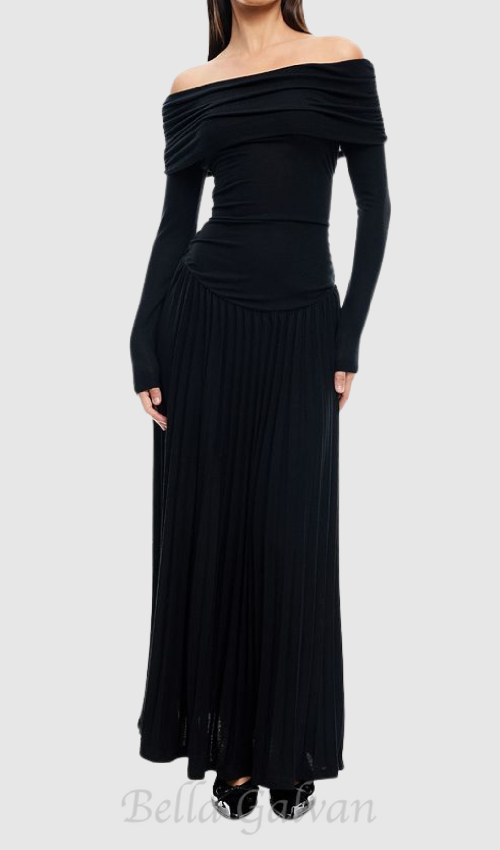 Flowering Girl Women sara bodycon strapless long sleeve maxi dress in black