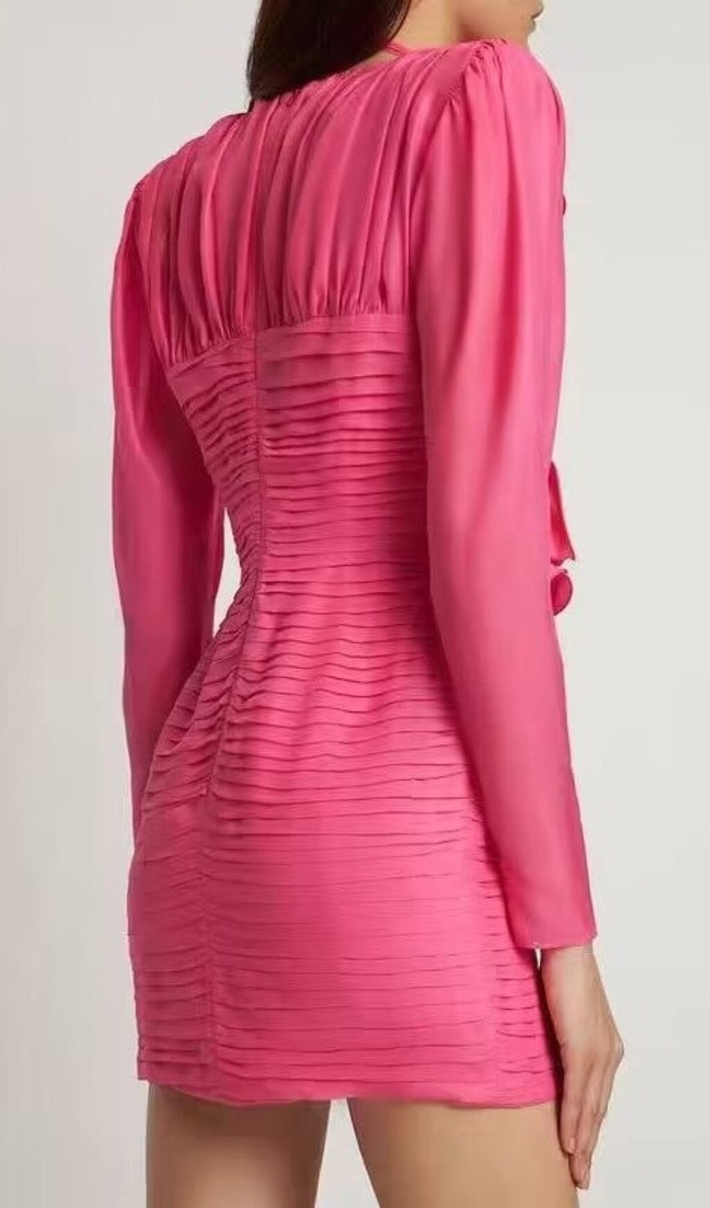 Flowering Girl Women V Neck Pink Ruched Mini Dress