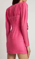 Flowering Girl Women V Neck Pink Ruched Mini Dress