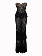 zenobia Black Lace strapless Corset Maxi Dress
