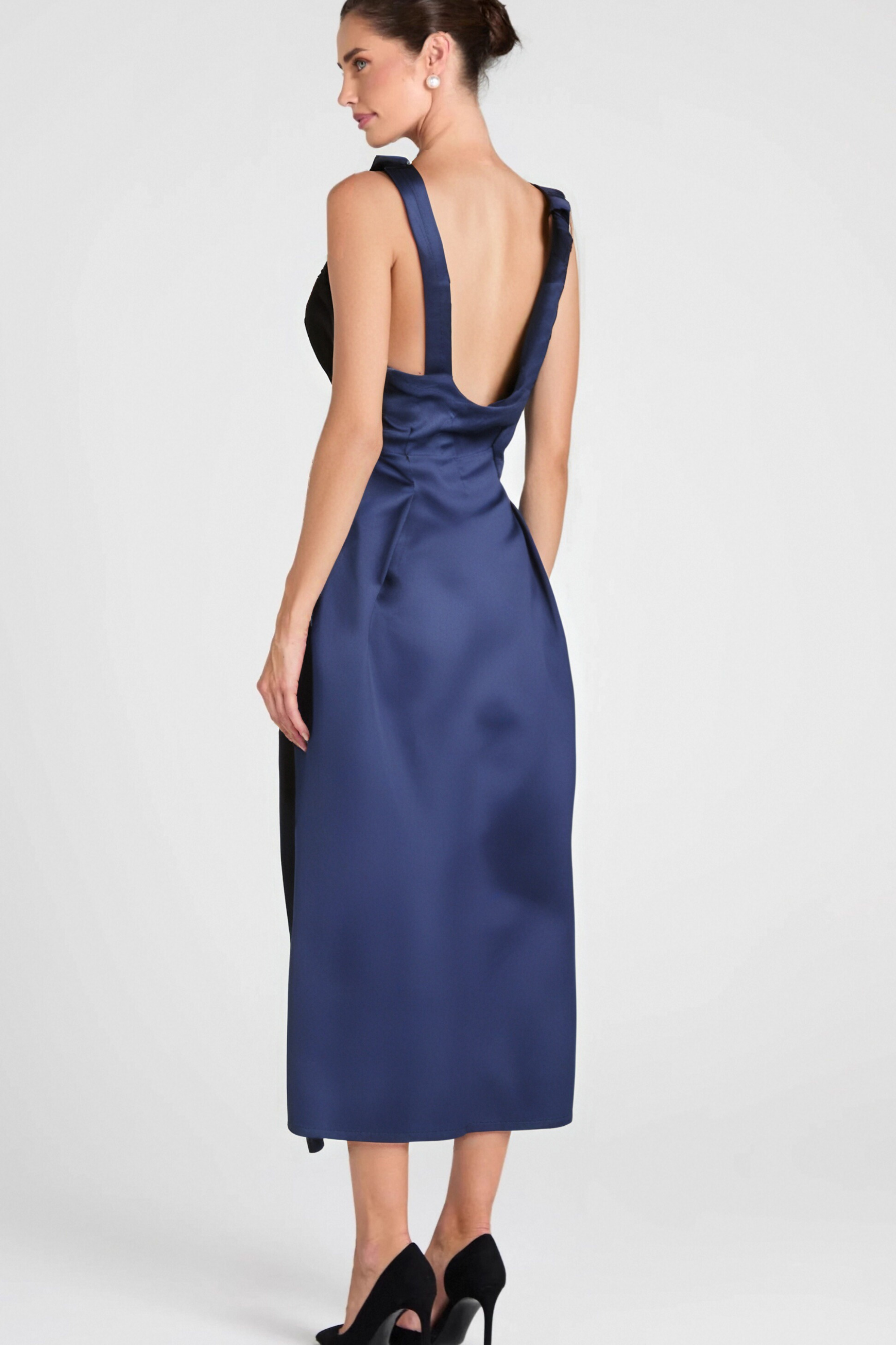 Flowering Girl Women Chantale Blue Twist-Detail Satin Midi Dress